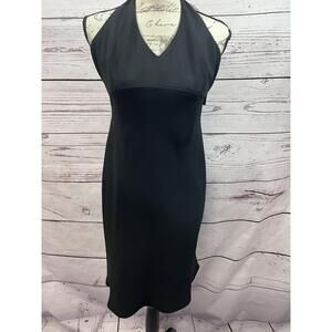 Nine West Black‎ Halter Dress Zips Back Polyester V-Neck Size 4
